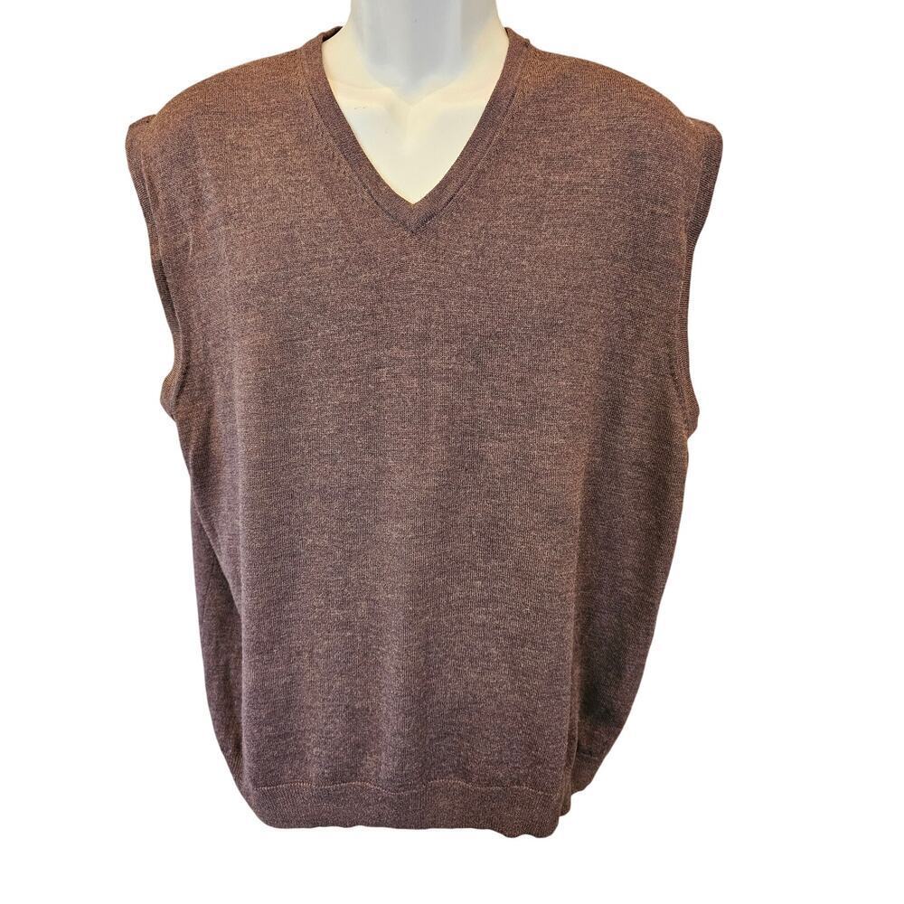 Jos A bank XL brown sleevless 100% merino wool vest Warm winter proffesional ^